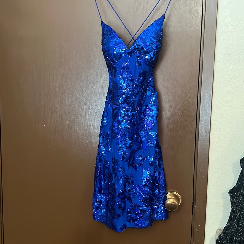 Blue Mini Sequin Mesh Dazzling Dress